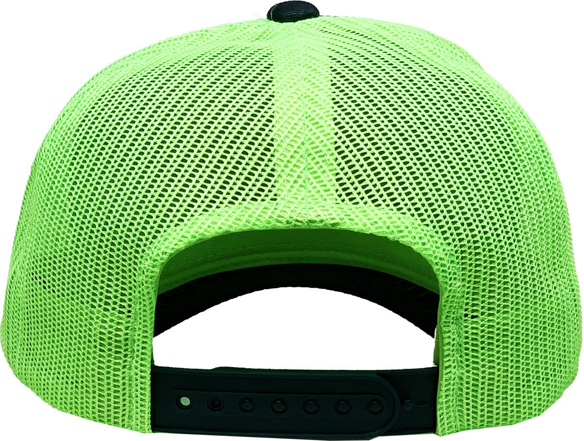 Navy Blue Neon Green Two Tone Classic 6 Panel Trucker Mesh Snapback Back View